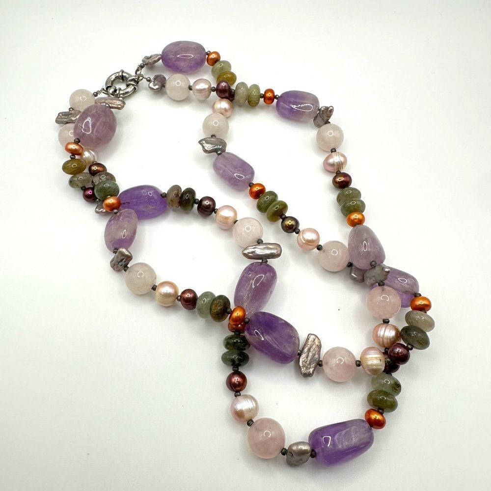 Amazing semi precious stone and‎ pearl double stranded necklace!